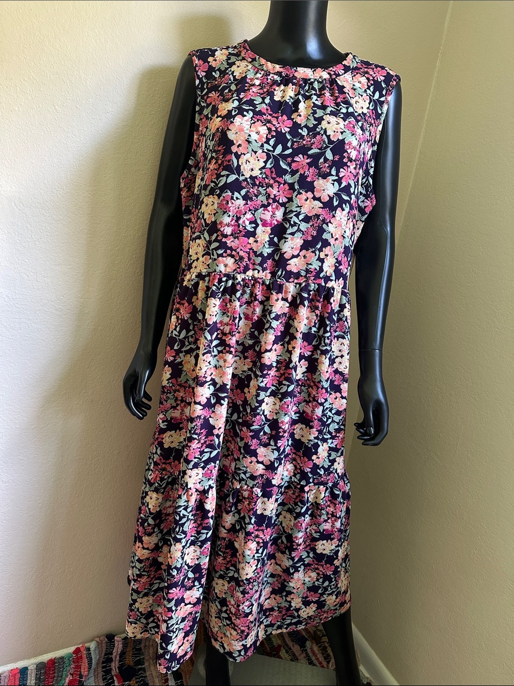 Chetta B Purple Floral Sleeveless Maxi Tiered Skirt Dress Pink & Cream Bloom